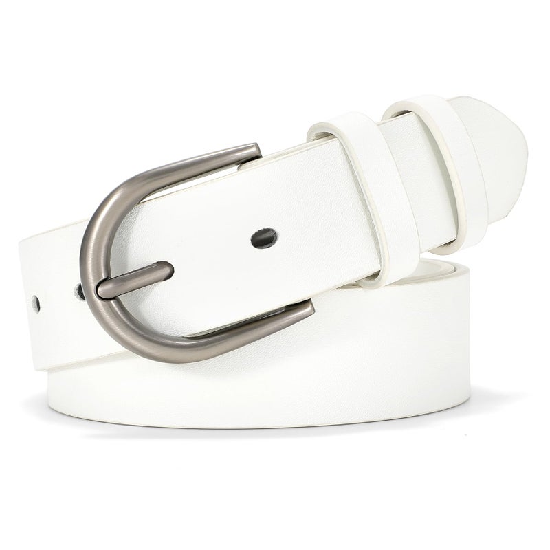 WHIPPY Women Leather Belt for Jeans Pants Dresses Fashion Ladies Western Leather Belt with Silver Buckle L White - Image 1